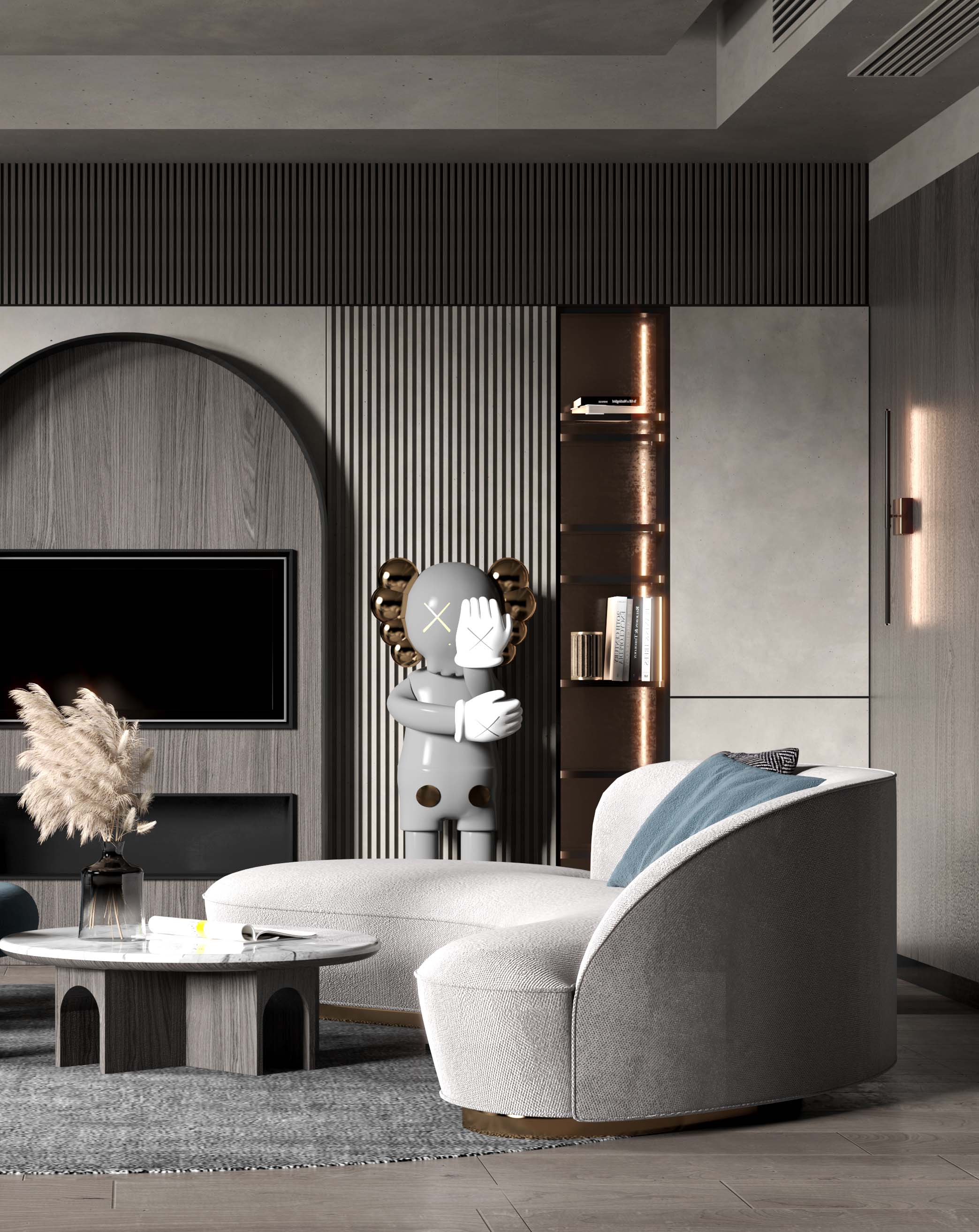 柏宝曼意式极简定制轻奢栅格款高端电视柜护墙板定制